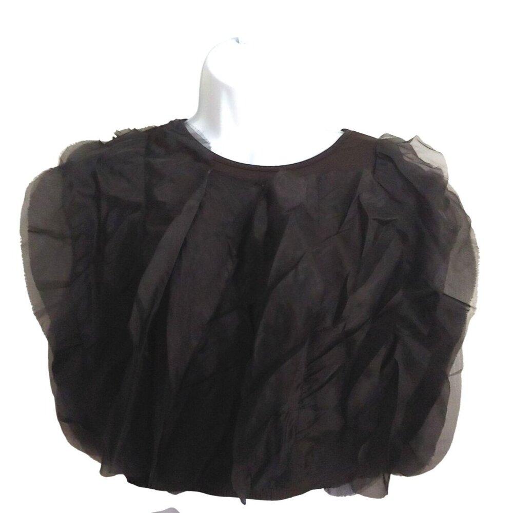 Black Wavy Ruffle Flounce Goth Witchy Mesh Edgy Crop Trendy Rocker Top L Julia